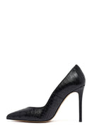 Women's Black Patterned High Thin Heel Leather Stiletto | Derimod Women's Black Patterned High Thin Heel Leather Stiletto | Derimod