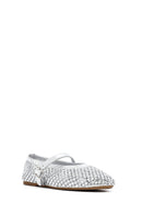 Women's Silver Mesh Stone-Studded Ballet Flats | Derimod Women's Silver Mesh Stone-Studded Ballet Flats | Derimod