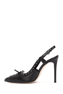 Women's Black Slingback High Thin Heel Leather Shoes | Derimod Women's Black Slingback High Thin Heel Leather Shoes | Derimod