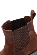 Woman Brown Chunky Heel Suede Leather Chelsea Boots | Derimod Woman Brown Chunky Heel Suede Leather Chelsea Boots | Derimod