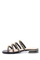 Women's Black Chain Detailed Flat Slippers | Derimod Women's Black Chain Detailed Flat Slippers | Derimod
