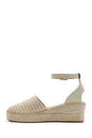 Women's Beige Buckle Ankle Wedge Heel Straw Leather Espadrille Sandals | Derimod Women's Beige Buckle Ankle Wedge Heel Straw Leather Espadrille Sandals | Derimod