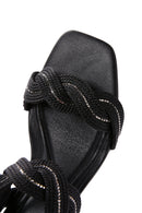 Women's Black Braided Chunky Low Heel Sandals | Derimod Women's Black Braided Chunky Low Heel Sandals | Derimod