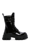 Women's Black Patent Leather Thick Soled Boots | Derimod Women's Black Patent Leather Thick Soled Boots | Derimod