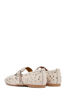 Women's Beige Buckled Stoned Leather Ballerinas | Derimod Women's Beige Buckled Stoned Leather Ballerinas | Derimod