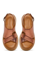 Women's Bronze Thick Soled Metallic Leather Comfort Sandals | Derimod Women's Bronze Thick Soled Metallic Leather Comfort Sandals | Derimod