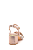 Women's Pink Gold Stone Thick Heeled Sandals | Derimod Women's Pink Gold Stone Thick Heeled Sandals | Derimod