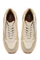 Woman Beige Lace-Up Zipper Detailed Wedge Heels Leather Sneakers | Derimod Woman Beige Lace-Up Zipper Detailed Wedge Heels Leather Sneakers | Derimod