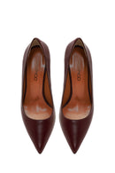 Women's Burgundy Thin Heeled Leather Stiletto | Derimod Women's Burgundy Thin Heeled Leather Stiletto | Derimod