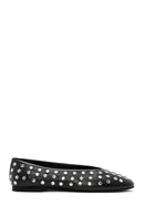 Women's Black Stone Leather Ballerinas | Derimod Women's Black Stone Leather Ballerinas | Derimod