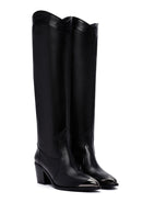Women's Black Leather Heeled Cowboy Boots | Derimod Women's Black Leather Heeled Cowboy Boots | Derimod