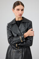 Jenny -X Women's Black Belt Detailed Leather Trench Coat | Derimod Jenny -X Women's Black Belt Detailed Leather Trench Coat | Derimod