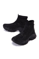 Kadın Siyah Taşlı Kalın Tabanlı Bilekli Sneaker | Derimod Kadın Siyah Taşlı Kalın Tabanlı Bilekli Sneaker | Derimod