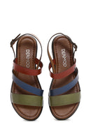 Women's Multicolored Thick-Soled Leather Bodrum Sandals | Derimod Women's Multicolored Thick-Soled Leather Bodrum Sandals | Derimod