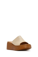Women's Beige Thick Soled Leather Comfort Slippers | Derimod Women's Beige Thick Soled Leather Comfort Slippers | Derimod
