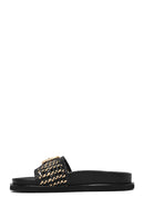 Women's Black Buckled Straw Leather Slippers | Derimod Women's Black Buckled Straw Leather Slippers | Derimod
