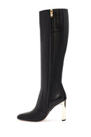 Women's Black Zippered Thick Heel Leather Boots | Derimod Women's Black Zippered Thick Heel Leather Boots | Derimod