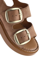 Women's Powder Thick Soled Buckled Suede Leather Comfort Sandals | Derimod Women's Powder Thick Soled Buckled Suede Leather Comfort Sandals | Derimod