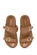 Women's Brown Double Buckled Thick Soled Slippers | Derimod Women's Brown Double Buckled Thick Soled Slippers | Derimod