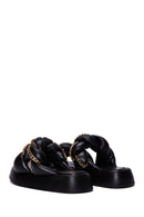 Women's Black Leather Chain Detailed Thick Soled Slippers | Derimod Women's Black Leather Chain Detailed Thick Soled Slippers | Derimod