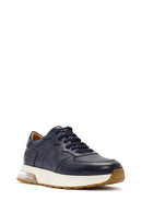 Men's Navy Blue Lace-Up Leather Sneaker | Derimod Men's Navy Blue Lace-Up Leather Sneaker | Derimod
