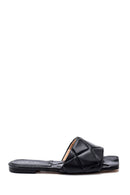 Women's Black Leather Casual Flat Slippers | Derimod Women's Black Leather Casual Flat Slippers | Derimod