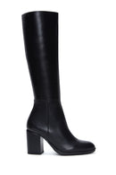Women's Black Zippered Thick Heel Leather Boots | Derimod Women's Black Zippered Thick Heel Leather Boots | Derimod