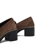 Women's Mink Thick Heeled Suede Leather Masculine Loafer | Derimod Women's Mink Thick Heeled Suede Leather Masculine Loafer | Derimod