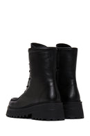 Women's Black Leather Zippered Flat Boots | Derimod Women's Black Leather Zippered Flat Boots | Derimod