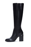 Women's Black Zippered Thick Heel Leather Boots | Derimod Women's Black Zippered Thick Heel Leather Boots | Derimod