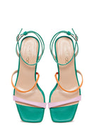 Women's Green Leather Heeled Sandals | Derimod Women's Green Leather Heeled Sandals | Derimod