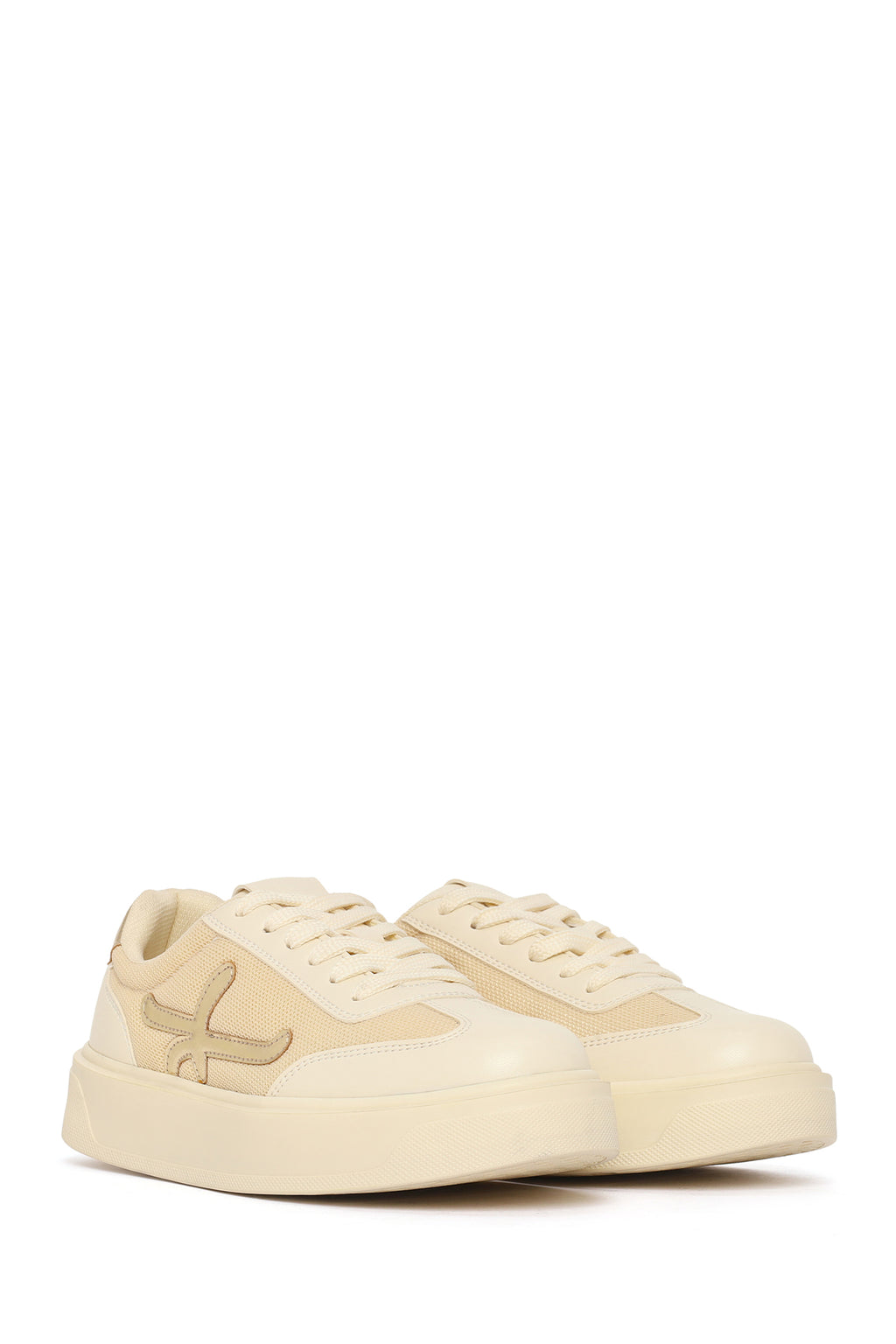 Kadın Bej Bağcıklı Sneaker