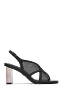 Women's Black Fabric Sandals with Thick Heels and Ankle Buckle | Derimod Women's Black Fabric Sandals with Thick Heels and Ankle Buckle | Derimod