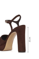 Women's Brown Ankle Buckle Platform High Heel Suede Leather Sandals | Derimod Women's Brown Ankle Buckle Platform High Heel Suede Leather Sandals | Derimod