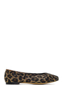 Women's Leopard Patterned Jeweled Leather Ballet Flat | Derimod Women's Leopard Patterned Jeweled Leather Ballet Flat | Derimod