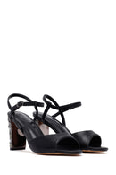 Women's Black Metallic Ankle Buckle Chunky Heel Sandals | Derimod Women's Black Metallic Ankle Buckle Chunky Heel Sandals | Derimod
