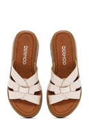 Women's Beige Leather Slippers | Derimod Women's Beige Leather Slippers | Derimod