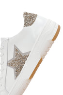 Women's White Lace-Up Stoned Leather Sneakers | Derimod Women's White Lace-Up Stoned Leather Sneakers | Derimod