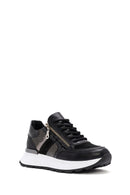 Women's Black Thick-Soled Zippered Leather Sneakers | Derimod Women's Black Thick-Soled Zippered Leather Sneakers | Derimod