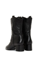Women's Black Leather Cowboy Heeled Boots | Derimod Women's Black Leather Cowboy Heeled Boots | Derimod