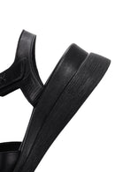 Women's Black Wedge Heeled Leather Sandals | Derimod Women's Black Wedge Heeled Leather Sandals | Derimod