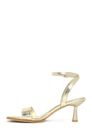 Women's Gold Ankle Buckle Thin Heel Metallic Sandals | Derimod Women's Gold Ankle Buckle Thin Heel Metallic Sandals | Derimod