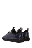 Men's Navy Blue Lace-Up Leather Sneaker | Derimod Men's Navy Blue Lace-Up Leather Sneaker | Derimod