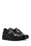 Women's Black Leather Wedge Heeled Shoes | Derimod Women's Black Leather Wedge Heeled Shoes | Derimod