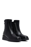 Woman Black Zippered Wedge Heeled Boots | Derimod Woman Black Zippered Wedge Heeled Boots | Derimod