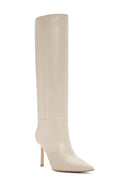 Women's Beige Thin Heeled Leather Boots | Derimod Women's Beige Thin Heeled Leather Boots | Derimod