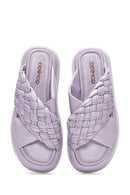 Women's Lilac Leather Braided Thick Soled Slippers | Derimod Women's Lilac Leather Braided Thick Soled Slippers | Derimod