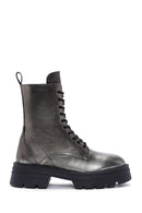 Women's Silver Zippered Leather Boots | Derimod Women's Silver Zippered Leather Boots | Derimod