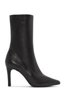Women's Black Zippered Thin Heeled Leather Boots | Derimod Women's Black Zippered Thin Heeled Leather Boots | Derimod