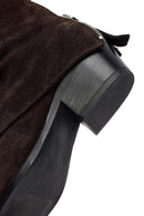 Woman Brown Low Chunky Heel Suede Leather Cowboy Boots | Derimod Woman Brown Low Chunky Heel Suede Leather Cowboy Boots | Derimod